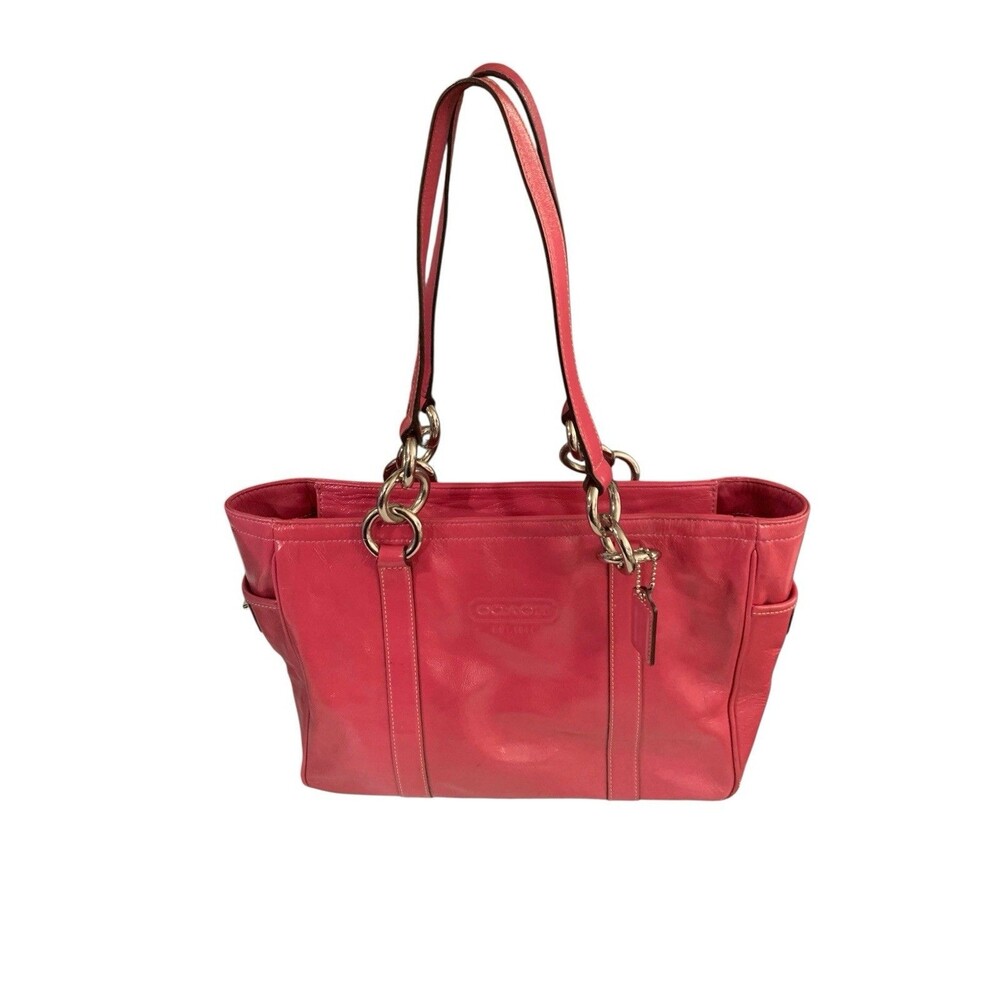 Coach Pink East West Gallery Patent Leather Zip Top Shoulder Purse Tote Bag Y2K